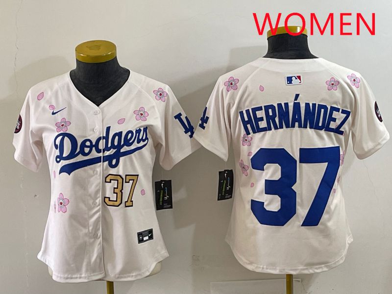 Women Los Angeles Dodgers #37 Hernandez Cream Sakura Edition 2025 Nike MLB Jersey style 34